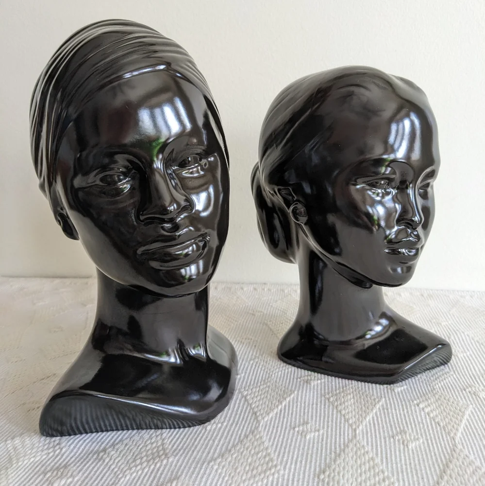 Holland Mold Busts Vintage MCM ceramic decor smooth black gloss finish - Picture 8 of 10